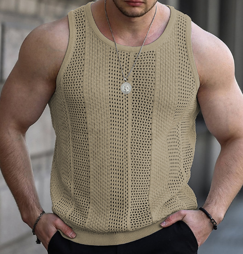 Levoire | Debardeur À Rayures Verticales Decontracte Hommes Brun