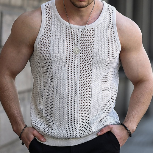 Levoire | Debardeur À Rayures Verticales Decontracte Hommes Abricot