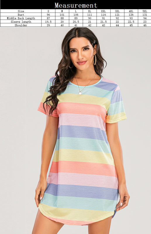 Levoire | Femme T-shirt Pyjama Court à Rayures Arc-en-ciel Lâche
