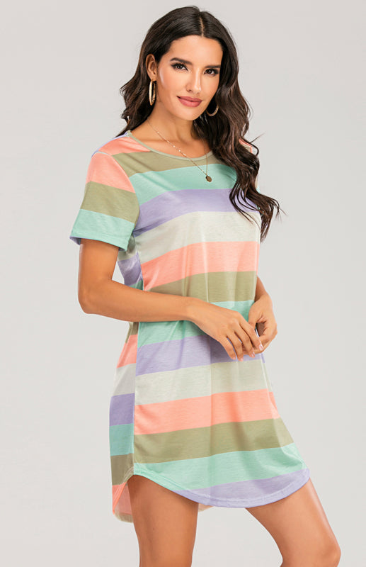 Levoire | Femme T-shirt Pyjama Court à Rayures Arc-en-ciel Lâche