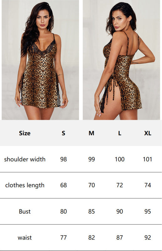 Levoire | Femmes Sexy V-cou Imprimé Léopard Robe de Nuit