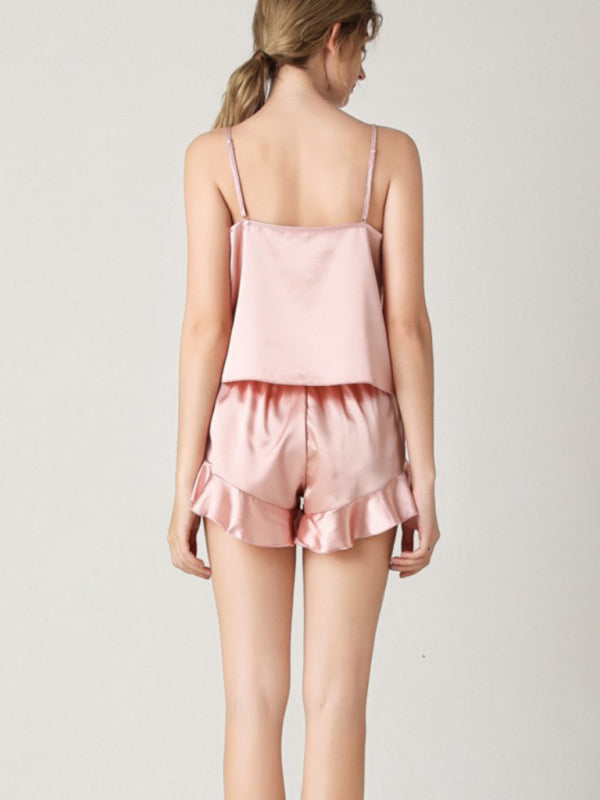 Levoire | Femme Uni Col V Spaghetti Bretelles Nuit + Shorts Pyjama Ensemble Deux Pièces