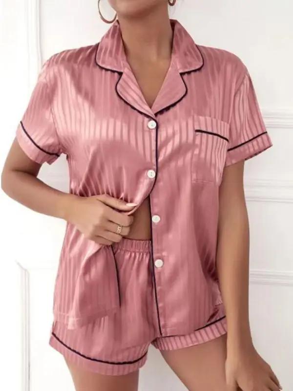 Levoire | Dame rayé haut à manches courtes + short ensemble pyjama Rosa