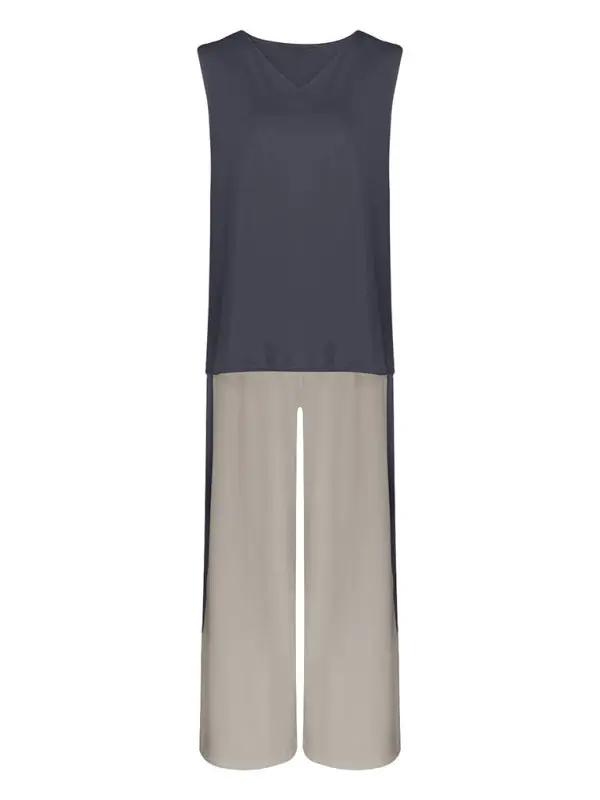 Levoire | Dame Loisirs Gilet sans manches en couleur contrastée + Veste à manches longues + Pantalon Trois ensembles