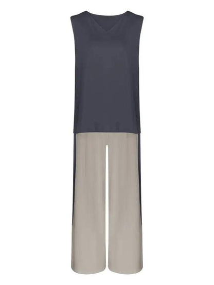 Levoire | Dame Loisirs Gilet sans manches en couleur contrastée + Veste à manches longues + Pantalon Trois ensembles