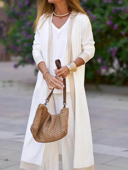 Levoire | Dame Loisirs Gilet sans manches en couleur contrastée + Veste à manches longues + Pantalon Trois ensembles Blanc