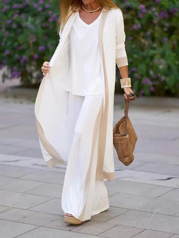 Levoire | Dame Loisirs Gilet sans manches en couleur contrastée + Veste à manches longues + Pantalon Trois ensembles