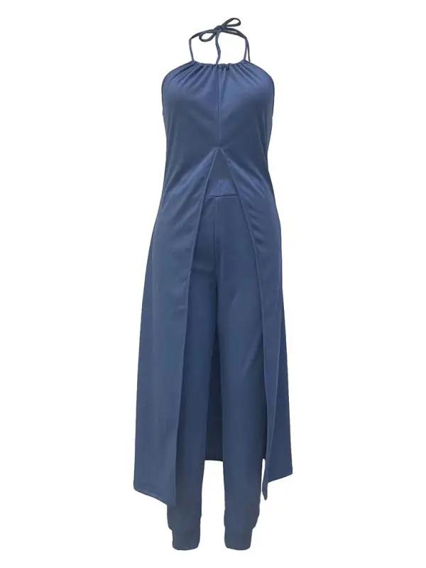 Levoire | Femme Top Dos Nu Sans Manches Uni + Pantalon Taille Haute Set