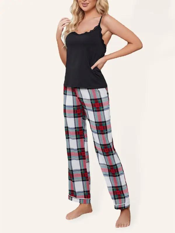 Levoire | Femme Haut Tricot Pantalons Karo Tenue Maison Ensemble Noir