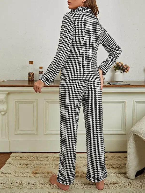 Levoire | Femmes Rhombus Pantalons à Manches Longues Vêtements de Maison Ensemble