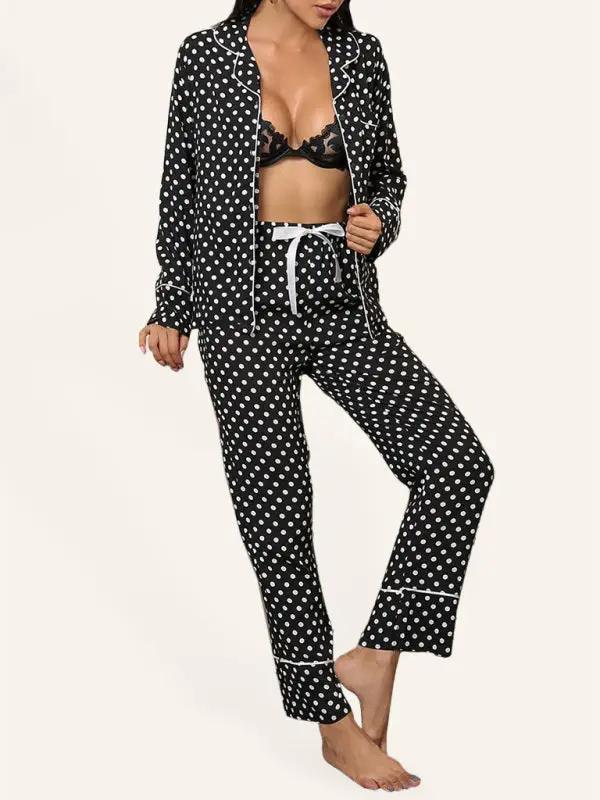 Levoire | Femme à pois ensemble de pantalon à manches longues à domicile Noir