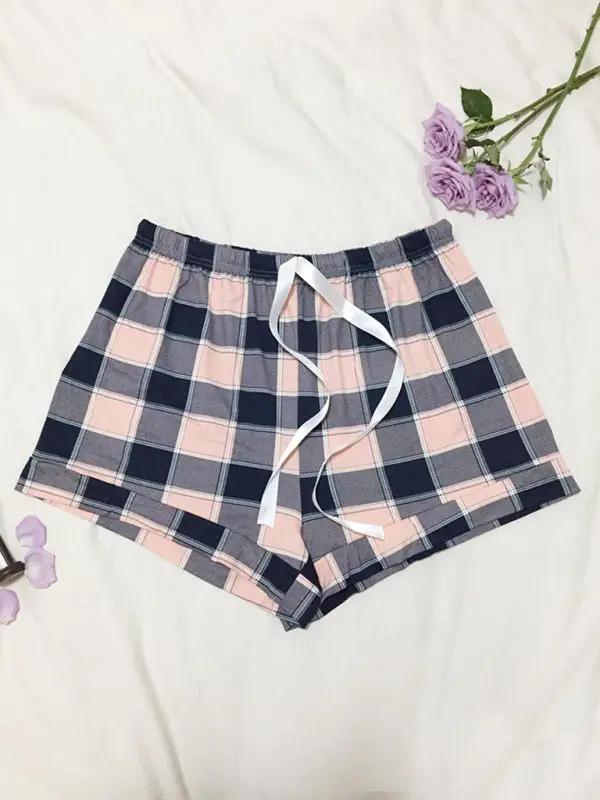 Levoire | Grande Taille Femme Tricot Casual Confort Carreaux Pantalons de Pyjama Courts