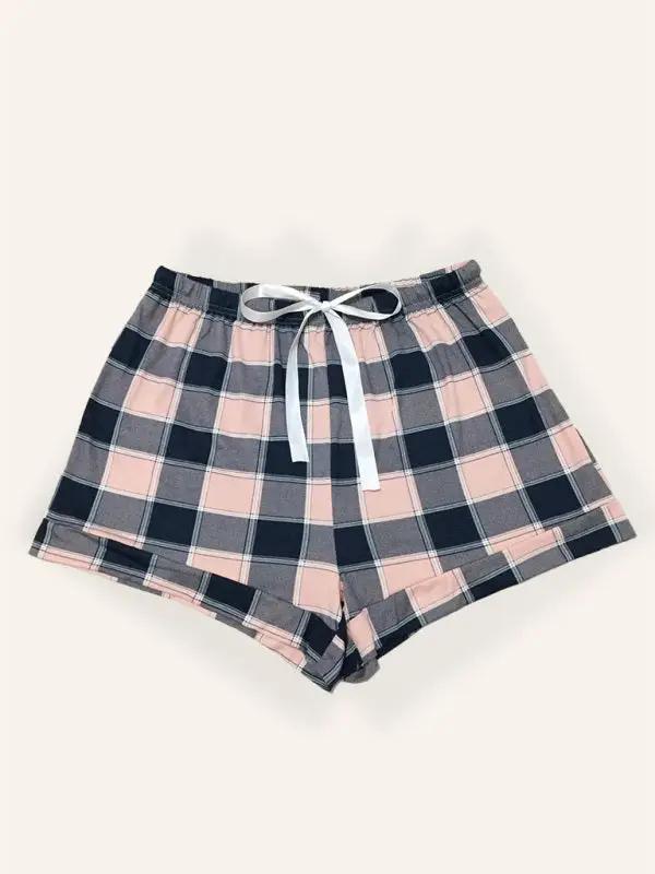 Levoire | Grande Taille Femme Tricot Casual Confort Carreaux Pantalons de Pyjama Courts Rosa