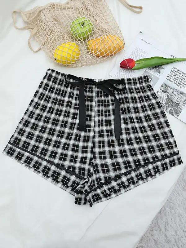 Levoire | Femme pantalons de pyjama courts à carreaux en tricot de loisirs