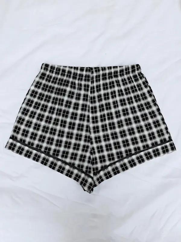 Levoire | Femme pantalons de pyjama courts à carreaux en tricot de loisirs