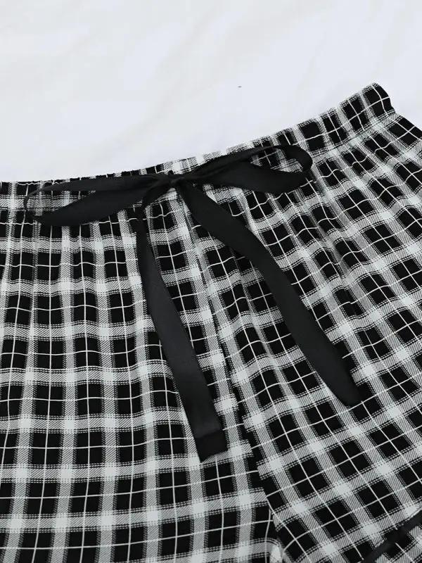 Levoire | Femme pantalons de pyjama courts à carreaux en tricot de loisirs