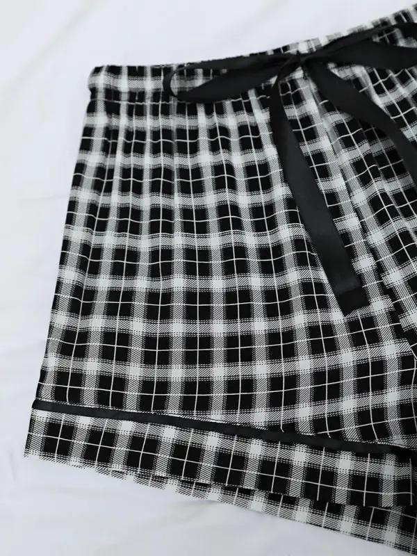 Levoire | Femme pantalons de pyjama courts à carreaux en tricot de loisirs