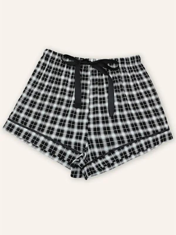 Levoire | Femme pantalons de pyjama courts à carreaux en tricot de loisirs Noir