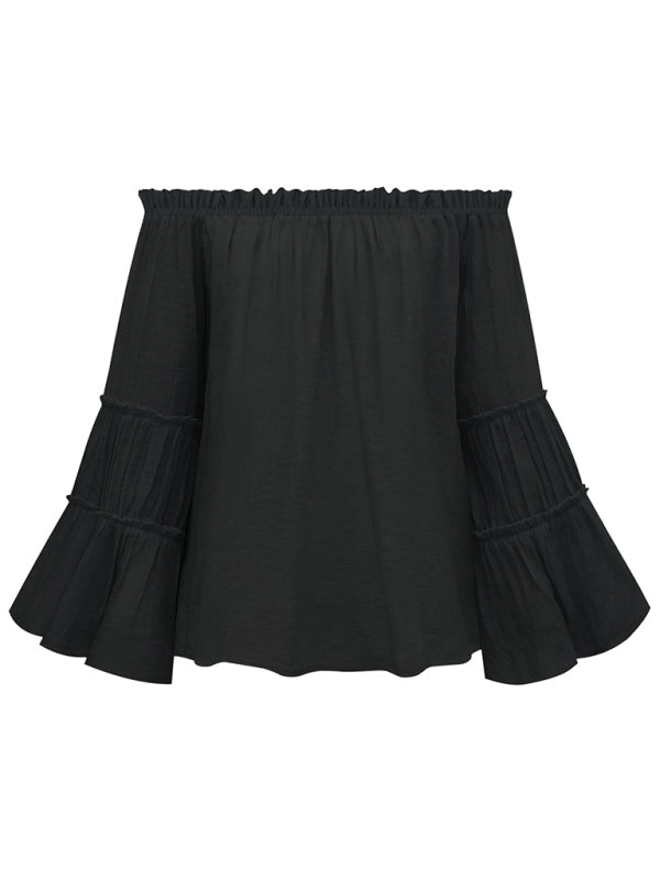 Levoire | Pour femmes Slub Coton Pour femmes Manches repliées Col en V Sexy Blouse