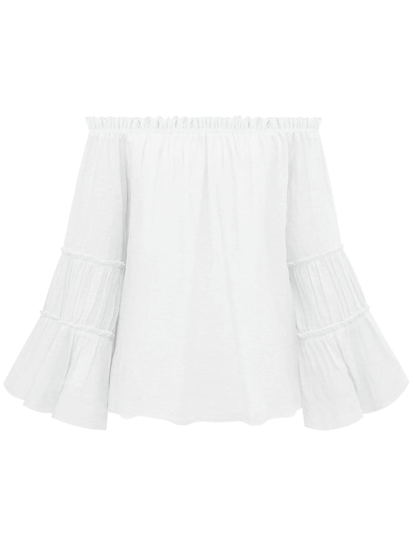 Levoire | Pour femmes Slub Coton Pour femmes Manches repliées Col en V Sexy Blouse