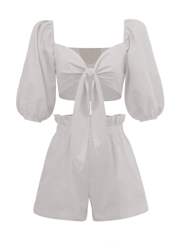 Levoire | Vêtements pour femmes Chemise en coton-lin sexy avec poches Shorts Pantalons amples