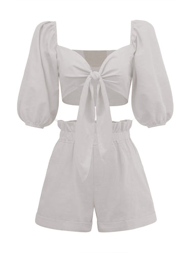 Levoire | Vêtements pour femmes Chemise en coton-lin sexy avec poches Shorts Pantalons amples