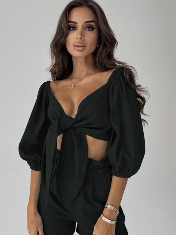 Levoire | Vêtements pour femmes Chemise en coton-lin sexy avec poches Shorts Pantalons amples