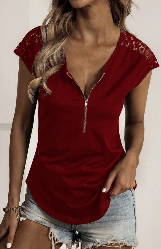 Levoire | Femme Col Rond Broderie Semi-Strandée Boucle Manches Courtes Hauts