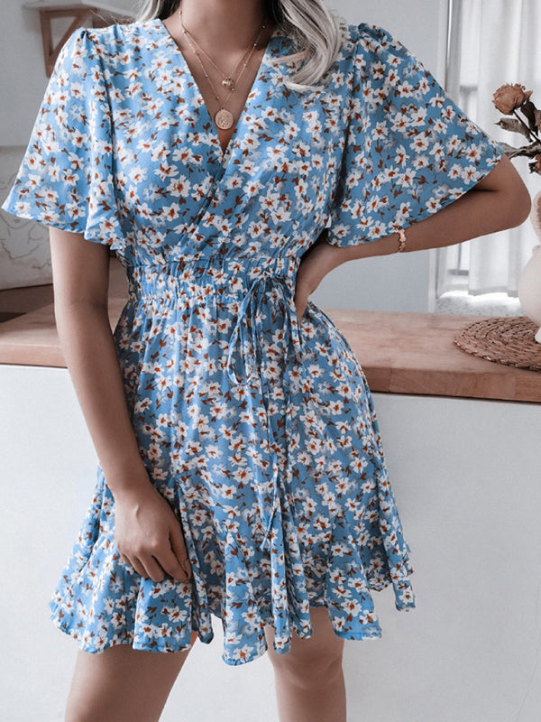 Levoire | Femmes Robe Sexy Imprimé en Chiffon Azur ciel