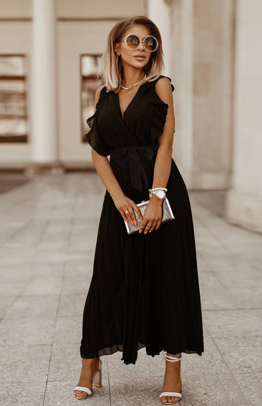 Levoire | Slim Fit Sexy Lotusleaf Sans Manches Chiffon Tombant Uni Robe