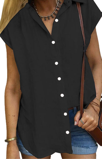 Levoire | Linrevers nappiraglan chemise à manches courtes avec blouse à fente incurvée