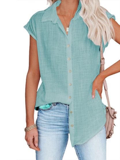 Levoire | Linrevers nappiraglan chemise à manches courtes avec blouse à fente incurvée