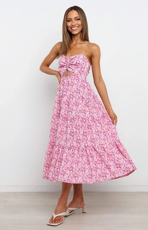 Levoire | Femme Sling Plissé Fleurs-Uringet Robe Rosa