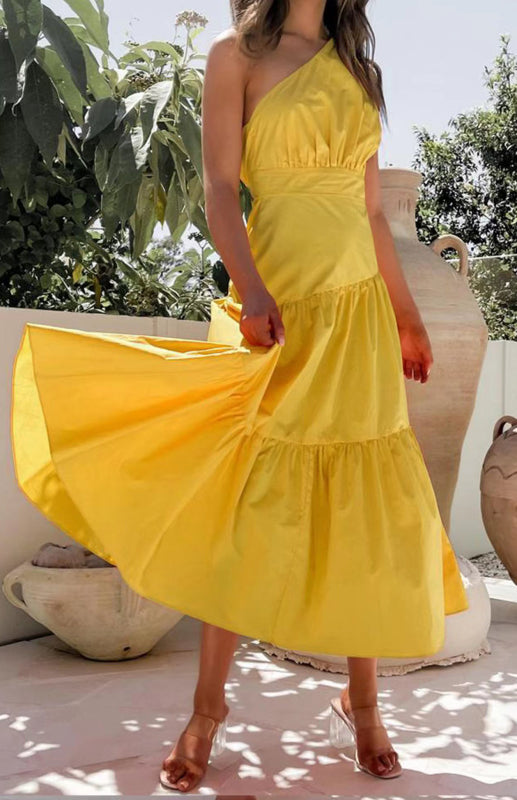 Levoire | Femme À-épaule Ridé Robe longue Jaune