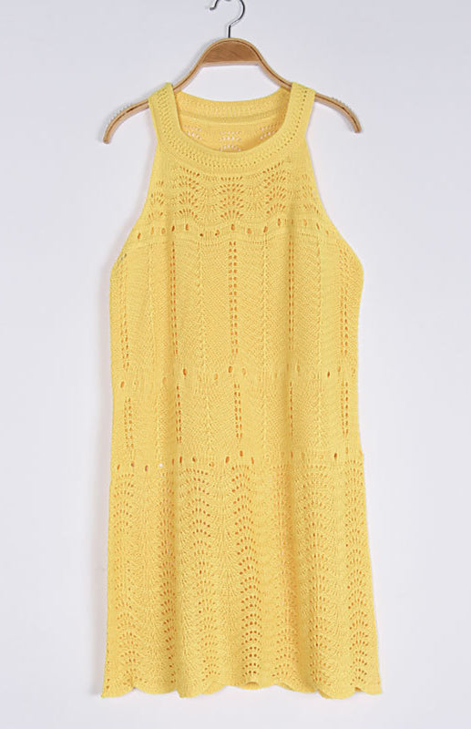 Levoire | Femme sans manches décolleté robe tricot unie Jaune Une taille