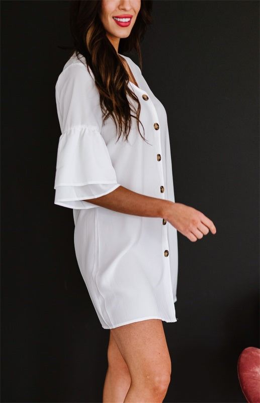 Levoire | Femme sV-découpe Bouton cloche à manches robe chemise