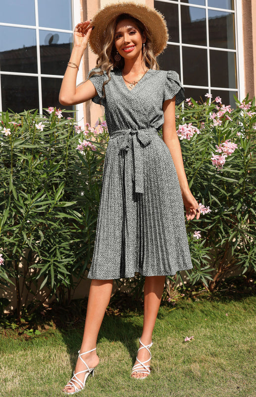 Levoire | Femme Jupe Imprimée Plissée Robe V Col Must