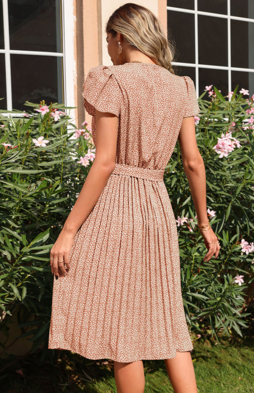 Levoire | Femme Jupe Imprimée Plissée Robe V Col