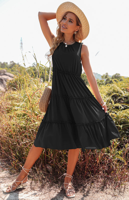 Levoire | Femme sans manches débardeur robe gâteau robe midi Noir