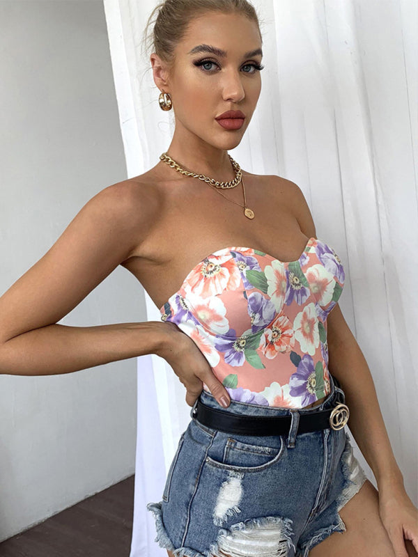 Levoire | Femme Tube-Top - Imprimé dos Fleur est un haut de poitrine finement enroulé 8827