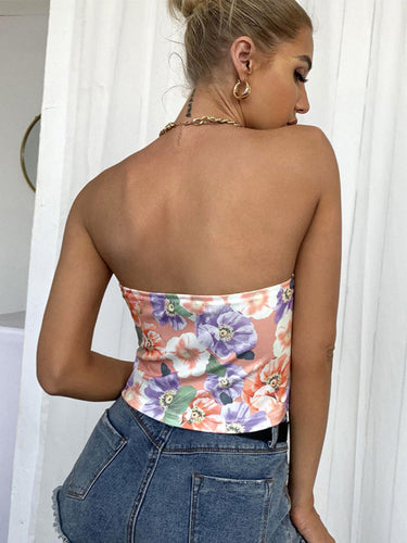 Levoire | Femme Tube-Top - Imprimé dos Fleur est un haut de poitrine finement enroulé
