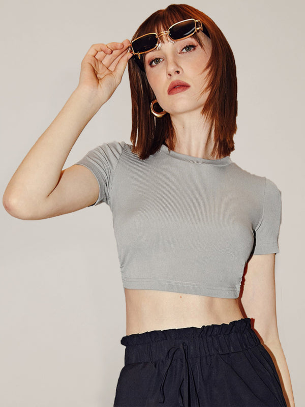 Levoire | Femme Dos - Dos Pointu - Col Rond Kok doit couvrir Nombril Top Gris