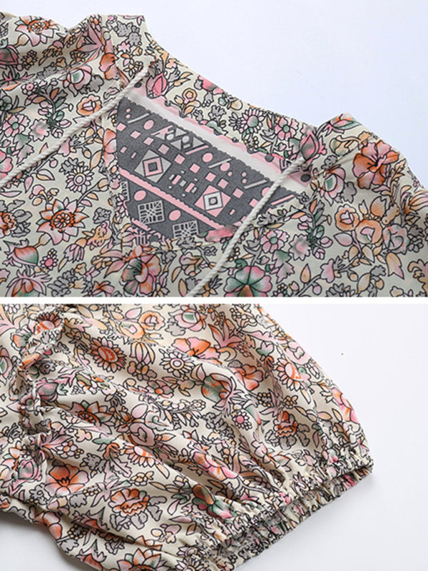 Levoire | Robe à fleurs ceinturée évasée à col en V ajustée