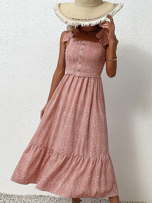 Levoire | Robe à fleurs roses à nouer avec volants