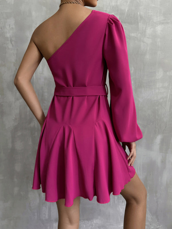 Levoire | Femme Automne Nouvelle Unie Épaule Biais Unilatéral Manches A-Ligne Balancer Mode Tendance Lâche Robe