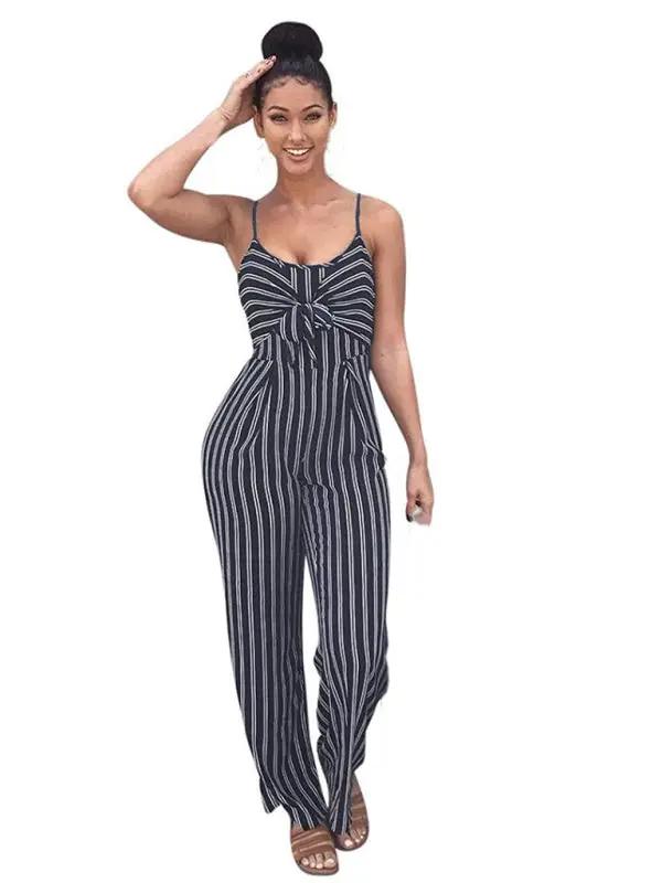 Levoire | Femmes chaud sexy club de nuit rayé spaghetti bretelles coupe ample combinaison