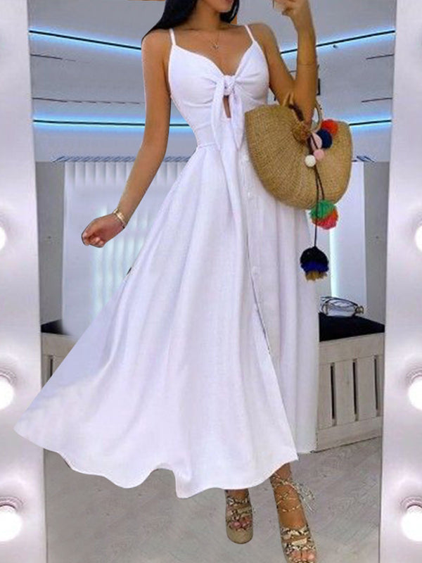 Levoire | Femme Lacet Complet Fleurie Sexy Halter Robe Longue Rohhvid sale blanc