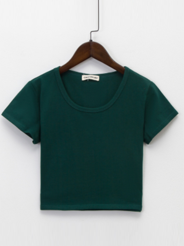 Levoire | Femmes Col Rond Manches Courtes Blouse Vert foncé Jasper