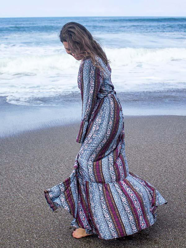 Levoire | Femme Sago-Print Lanyard Robe à Manches Longues