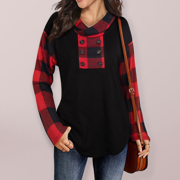 Levoire | Nouveau sweat-shirt à capuche imprimé à carreaux à manches longues pour femmes Noir